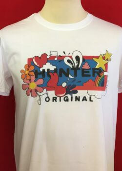 WHITE T-SHIRT WITH MULTI COLOUR DTG PRINT